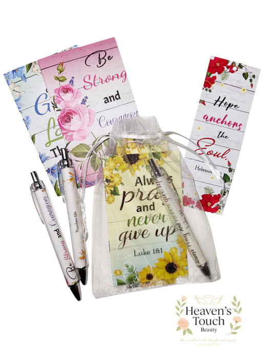 Christian Stationery Duo – Pen & Scripture Bookmark & Small Notepad